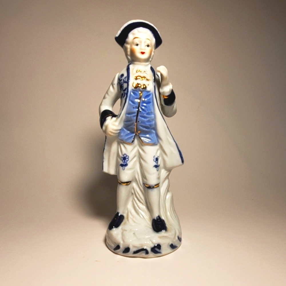FREE WITH PURCHASE 🌟 Vintage LeCroy Blue & White Porcelain Figurine Man Signed